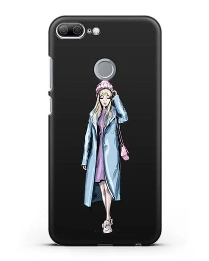 Чехол Девушка блондинка в голубом пальто силиконовый для Honor 9 Lite