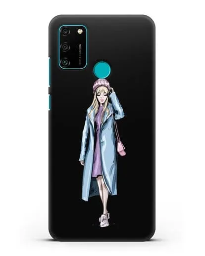 Чехол Девушка блондинка в голубом пальто силиконовый для Honor 9A