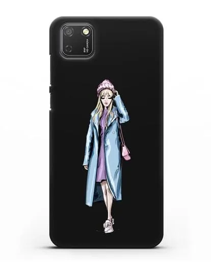 Чехол Девушка блондинка в голубом пальто силиконовый для Honor 9S