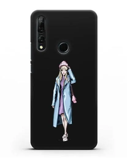 Чехол Девушка блондинка в голубом пальто силиконовый для Honor 9X