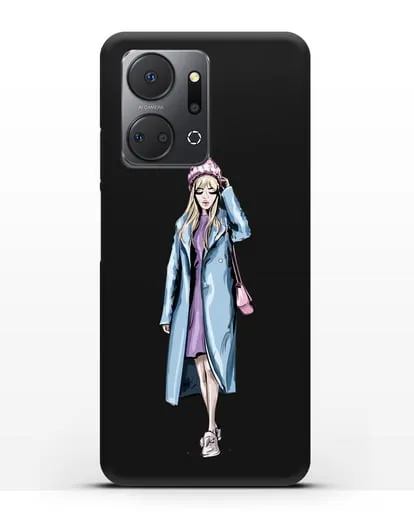 Чехол Девушка блондинка в голубом пальто силиконовый для Honor X7a