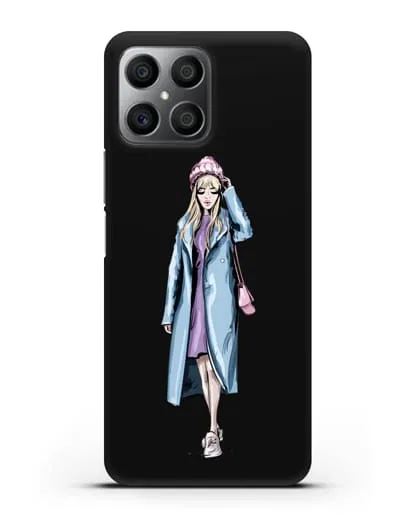 Чехол Девушка блондинка в голубом пальто силиконовый для Honor X8