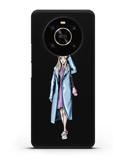 Чехол Девушка блондинка в голубом пальто силиконовый для Honor X9