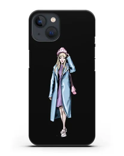 Чехол Девушка блондинка в голубом пальто силиконовый для iPhone 13 Mini