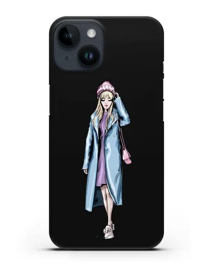 Чехол Девушка блондинка в голубом пальто силиконовый для iPhone 14