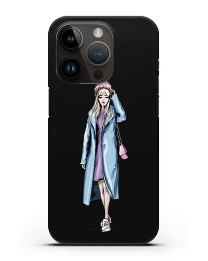 Чехол Девушка блондинка в голубом пальто силиконовый для iPhone 14 Pro