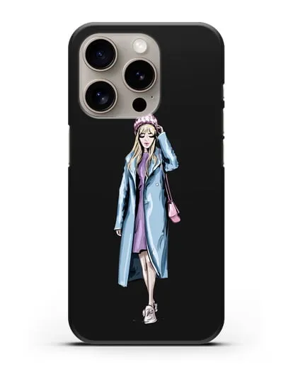 Чехол Девушка блондинка в голубом пальто силиконовый для iPhone 15 Pro