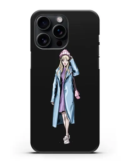 Чехол Девушка блондинка в голубом пальто силиконовый для iPhone 15 Pro Max