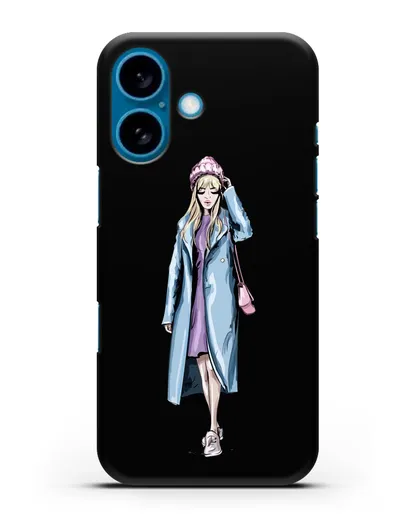 Чехол Девушка блондинка в голубом пальто силиконовый для iPhone 16