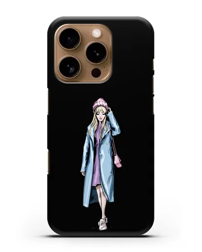 Чехол Девушка блондинка в голубом пальто силиконовый для iPhone 16 Pro