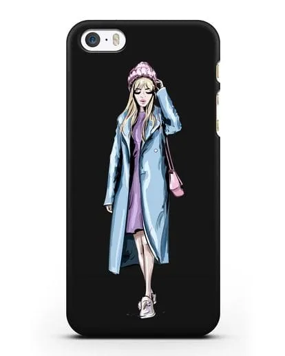 Чехол Девушка блондинка в голубом пальто силиконовый для iPhone 5/5s/SE