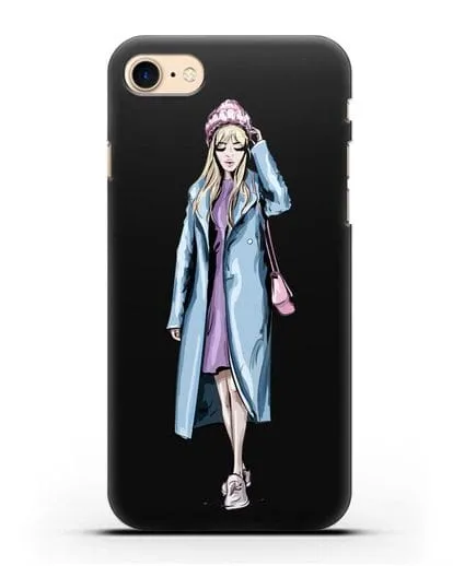 Чехол Девушка блондинка в голубом пальто силиконовый для iPhone 8