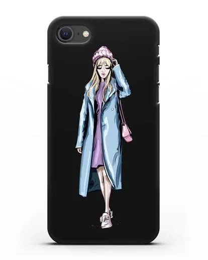 Чехол Девушка блондинка в голубом пальто силиконовый для iPhone SE 2020