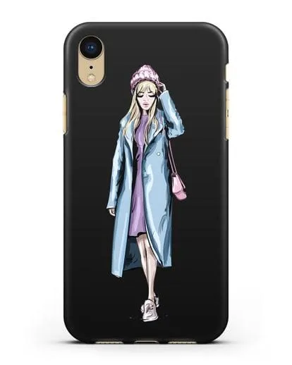 Чехол Девушка блондинка в голубом пальто силиконовый для iPhone XR