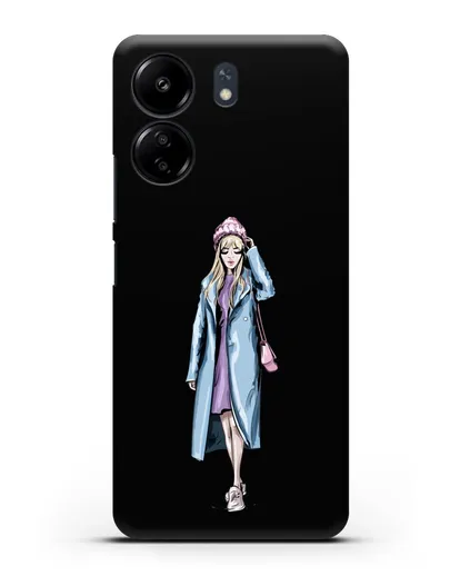 Чехол Девушка блондинка в голубом пальто силиконовый для Xiaomi Poco C65