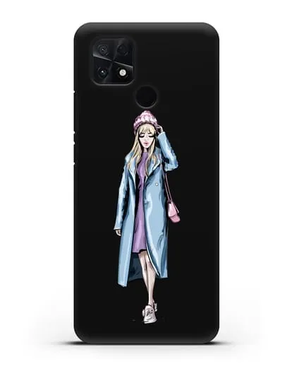Чехол Девушка блондинка в голубом пальто силиконовый для Xiaomi Poco C40