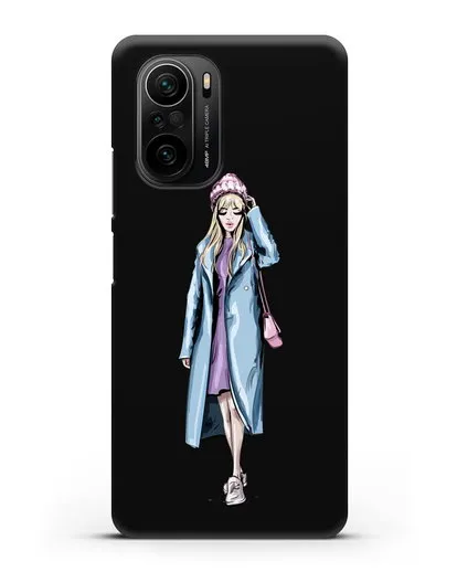 Чехол Девушка блондинка в голубом пальто силиконовый для Xiaomi Poco F3 Pro