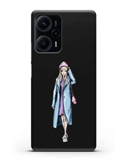 Чехол Девушка блондинка в голубом пальто силиконовый для Xiaomi Poco F5