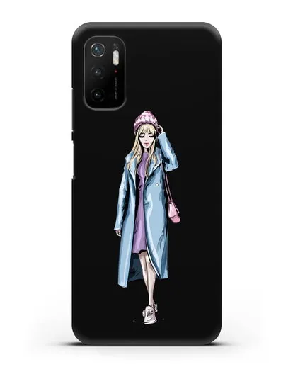 Чехол Девушка блондинка в голубом пальто силиконовый для Xiaomi Poco M3 Pro