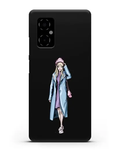 Чехол Девушка блондинка в голубом пальто силиконовый для Xiaomi Poco M4 5G