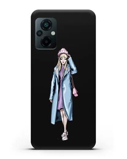 Чехол Девушка блондинка в голубом пальто силиконовый для Xiaomi Poco M5