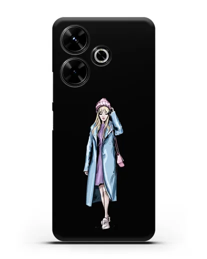 Чехол Девушка блондинка в голубом пальто силиконовый для Xiaomi Poco M6