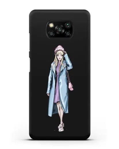 Чехол Девушка блондинка в голубом пальто силиконовый для Xiaomi Poco X3