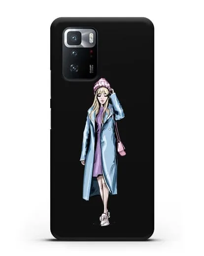 Чехол Девушка блондинка в голубом пальто силиконовый для Xiaomi Poco X3 GT