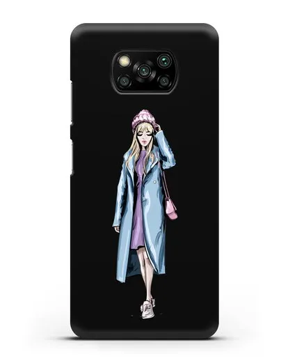 Чехол Девушка блондинка в голубом пальто силиконовый для Xiaomi Poco X3 Pro