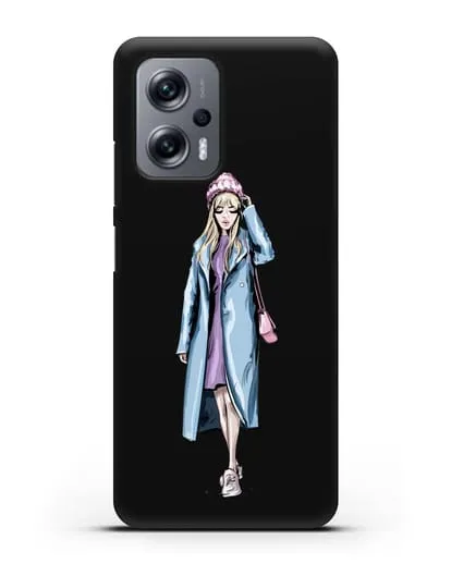 Чехол Девушка блондинка в голубом пальто силиконовый для Xiaomi Poco X4 GT