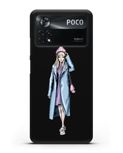 Чехол Девушка блондинка в голубом пальто силиконовый для Xiaomi Poco X4 Pro
