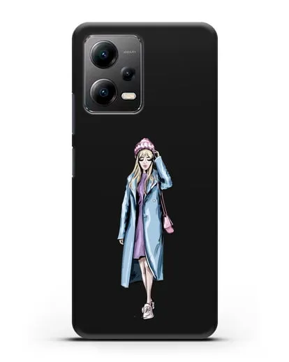 Чехол Девушка блондинка в голубом пальто силиконовый для Xiaomi Poco X5