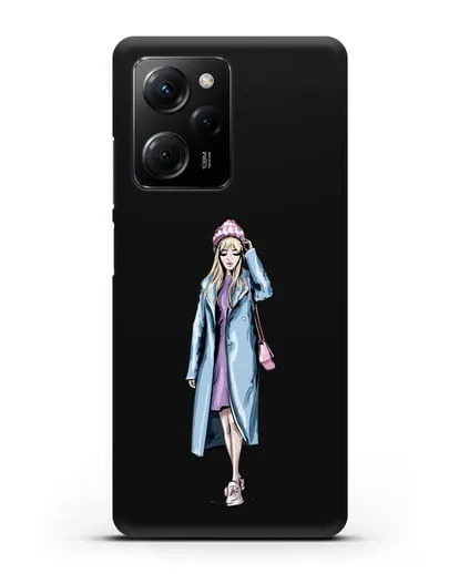 Чехол Девушка блондинка в голубом пальто силиконовый для Xiaomi Poco X5 Pro
