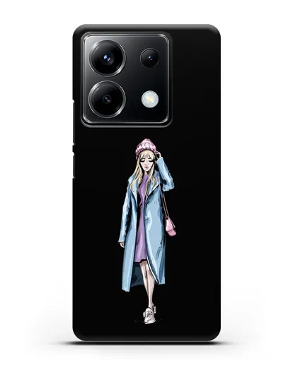 Чехол Девушка блондинка в голубом пальто силиконовый для Xiaomi Poco X6