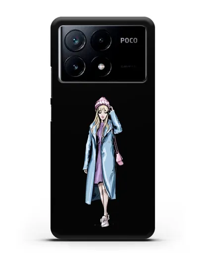 Чехол Девушка блондинка в голубом пальто силиконовый для Xiaomi Poco X6 Pro