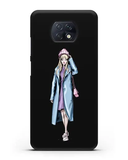 Чехол Девушка блондинка в голубом пальто силиконовый для Xiaomi Redmi Note 9T