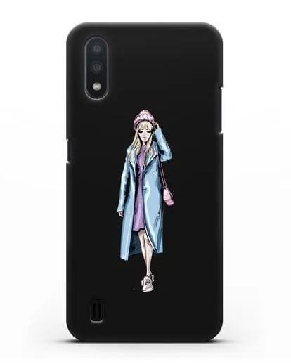 Чехол Девушка блондинка в голубом пальто силиконовый для Samsung Galaxy A01 [SM-A015F]