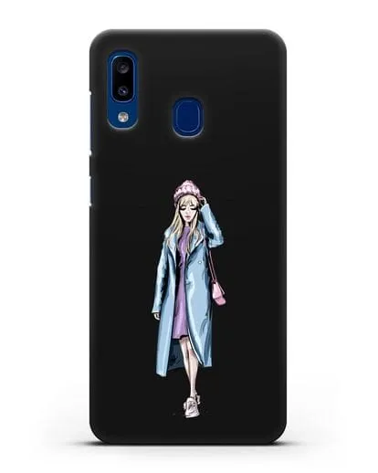 Чехол Девушка блондинка в голубом пальто силиконовый для Samsung Galaxy A20 [SM-A205FN]