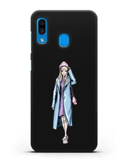 Чехол Девушка блондинка в голубом пальто силиконовый для Samsung Galaxy A30 [SM-A305FN]