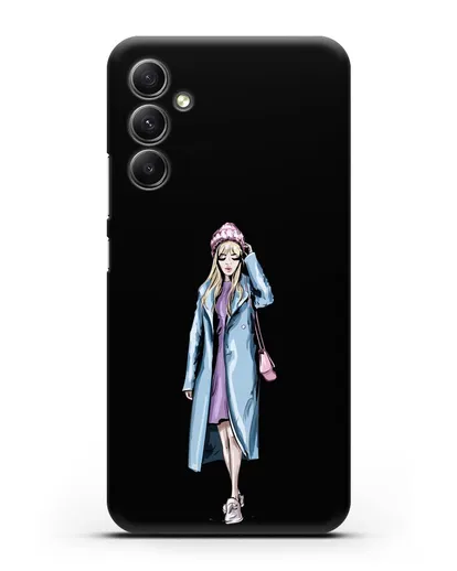 Чехол Девушка блондинка в голубом пальто силиконовый для Samsung Galaxy A34 [SM-A346]