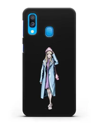 Чехол Девушка блондинка в голубом пальто силиконовый для Samsung Galaxy A40 [SM-A405F]