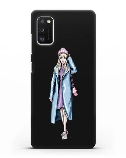 Чехол Девушка блондинка в голубом пальто силиконовый для Samsung Galaxy A41 [SM-A415F]