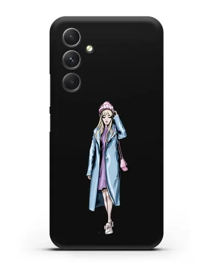Чехол Девушка блондинка в голубом пальто силиконовый для Samsung Galaxy A54 [SM-A536]