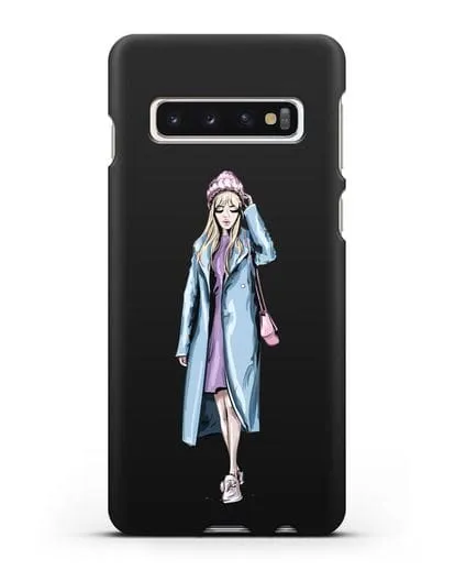 Чехол Девушка блондинка в голубом пальто силиконовый для Samsung Galaxy S10 [SM-G973F]