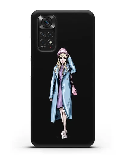 Чехол Девушка блондинка в голубом пальто силиконовый для Xiaomi Redmi Note 11S