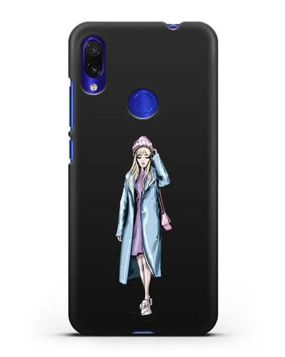 Чехол Девушка блондинка в голубом пальто силиконовый для Xiaomi Redmi Note 7