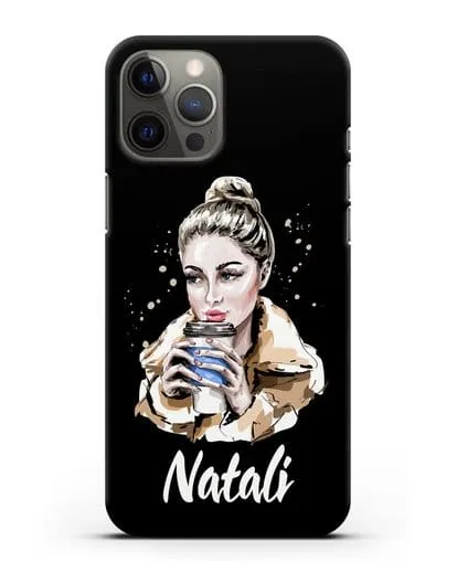 Именной чехол Девушка блондинка с кофе в руках силиконовый для iPhone 12 Pro Max