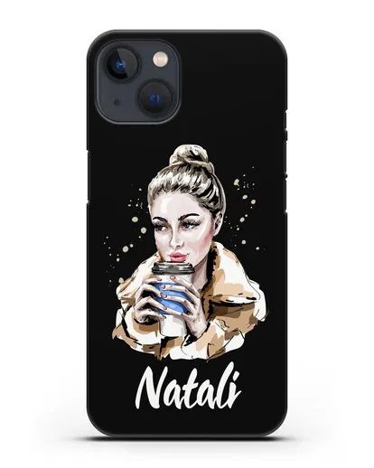 Именной чехол Девушка блондинка с кофе в руках силиконовый для iPhone 13 Mini