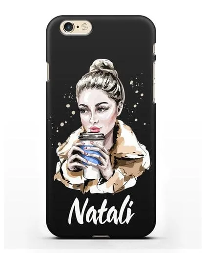 Именной чехол Девушка блондинка с кофе в руках силиконовый для iPhone 6