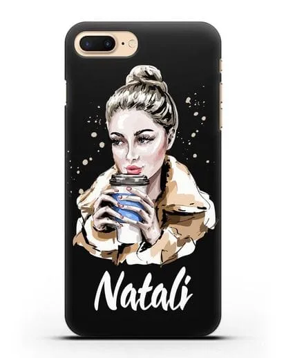 Именной чехол Девушка блондинка с кофе в руках силиконовый для iPhone 7 Plus
